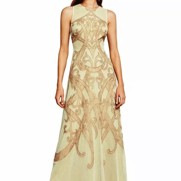 BCBGMAXAZRIA Acotas Lace-Appliqué Gown Dress Champagne Color Size 10 $498 - Picture 5 of 7